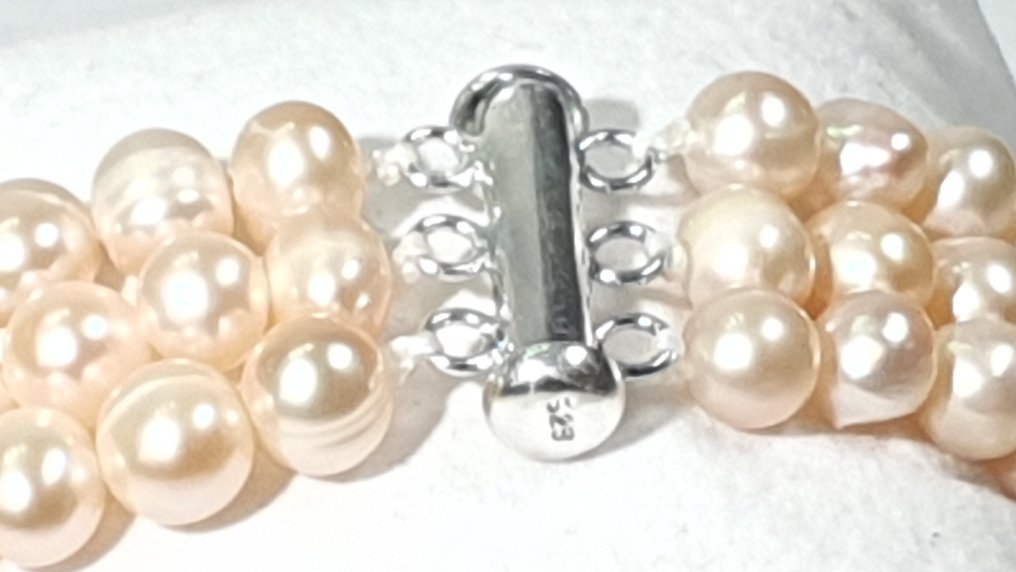 Perle Melocoton naturali acqua dolce - 3 giri - calma e tranquillità - argento 925 - MOLTO SPECIALE - Bracciale #2.1