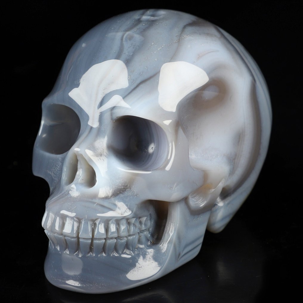 Ágata 453 g 8,70 cm x 6,40 cm Objeto de arte de alta qualidade Agate Magic Skull impressionante, objeto de- 453 g #1.0