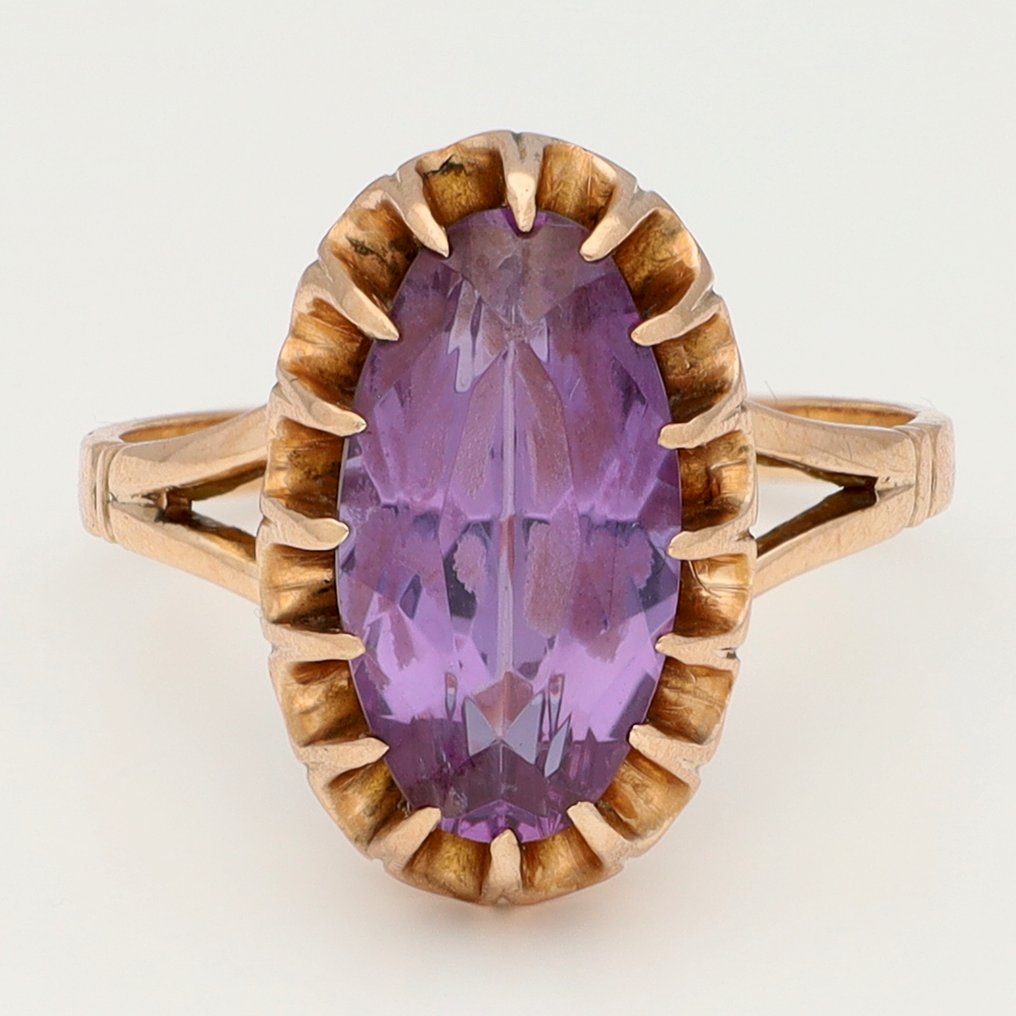 Δαχτυλίδι - 14 καράτια Ροζ χρυσό - Σοβιετική Ένωση. Αμέθιστος #1.0