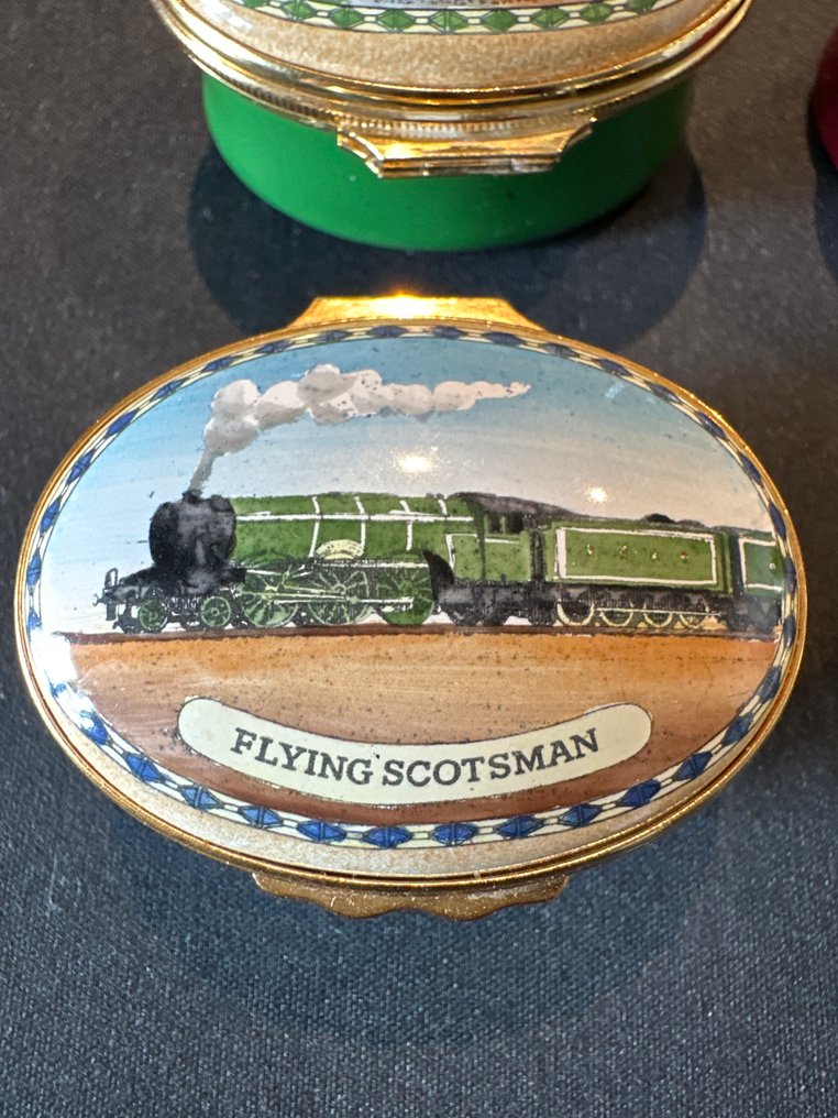 Halcyon days - Peppermint box (4) - Princess Royal, King George V, Lord Nelson, Flying Scotsman - copper - Set of 4 enamel small boxes #3.2