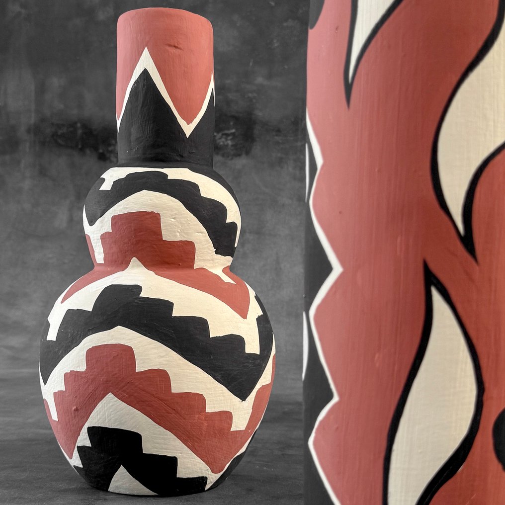 Decorative ornament (2) - NO RESERVE PRICE - C - Stunning Colorful Pair of Terracotta Pot - Indonesia #4.3