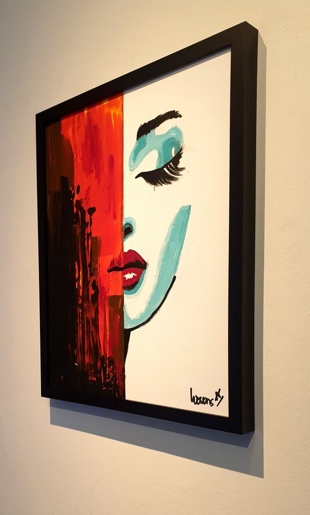 Liesens - Behind the curtain (handpainted on canvas) met lijst #2.1