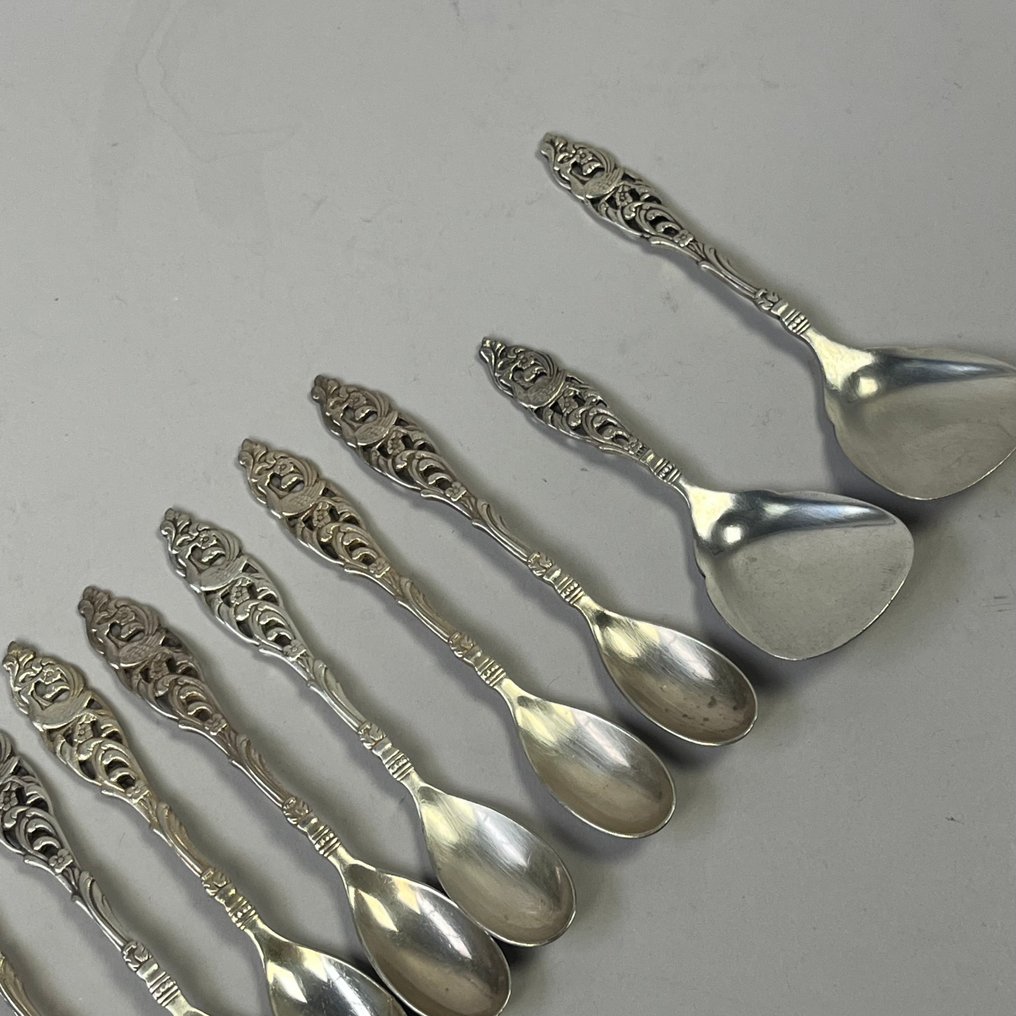 Teelöffel (12) - Verzilverte Kaffeelöffel mit Zucker & Theeschep mit Pfau - GERO - 1930er Jahre - Versilbert #3.2