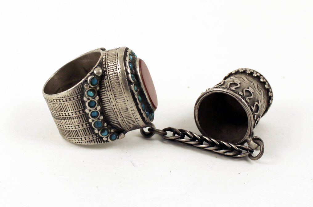 Ezüst, karneol, türkiz - Gyűrű #3.2