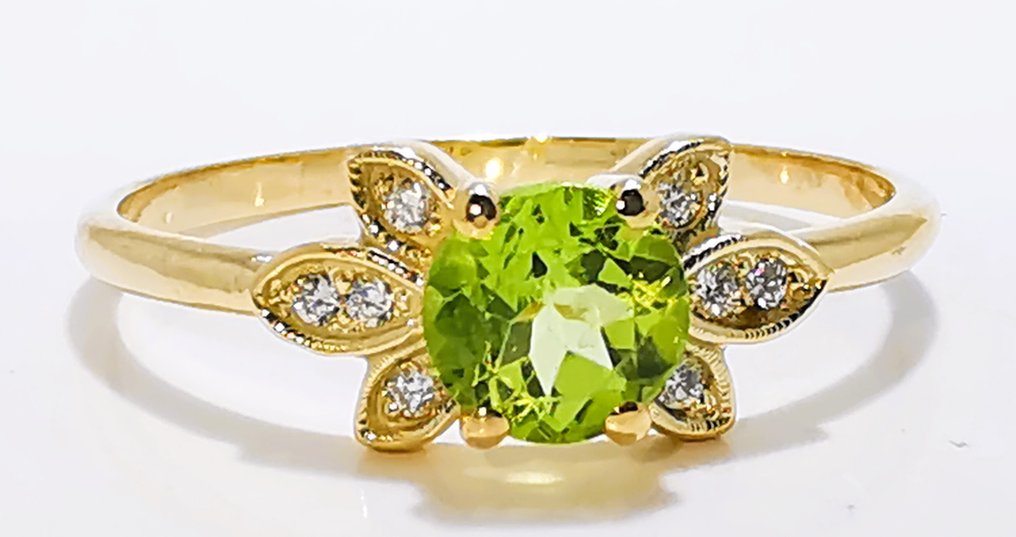 No reserve price - Ring - 14 kt. Yellow gold - 0.44ct. tw. Peridot - Diamond #3.2