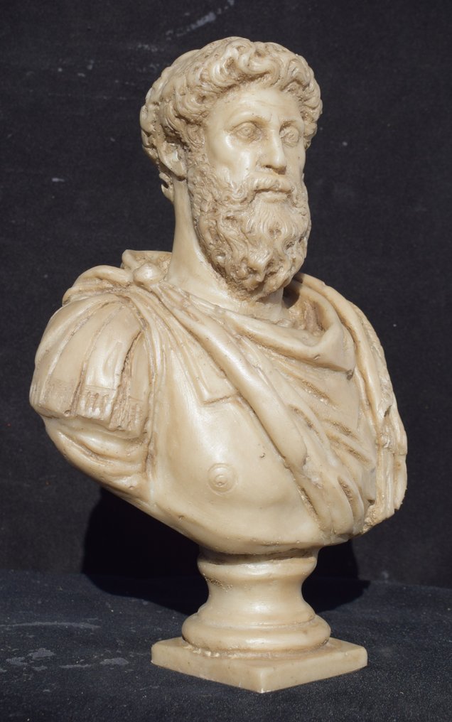Rzeźba, Busto imperatore Marco Aurelio - 26 cm - Rekonstrukcja odlewu z marmuru Carrara #1.0