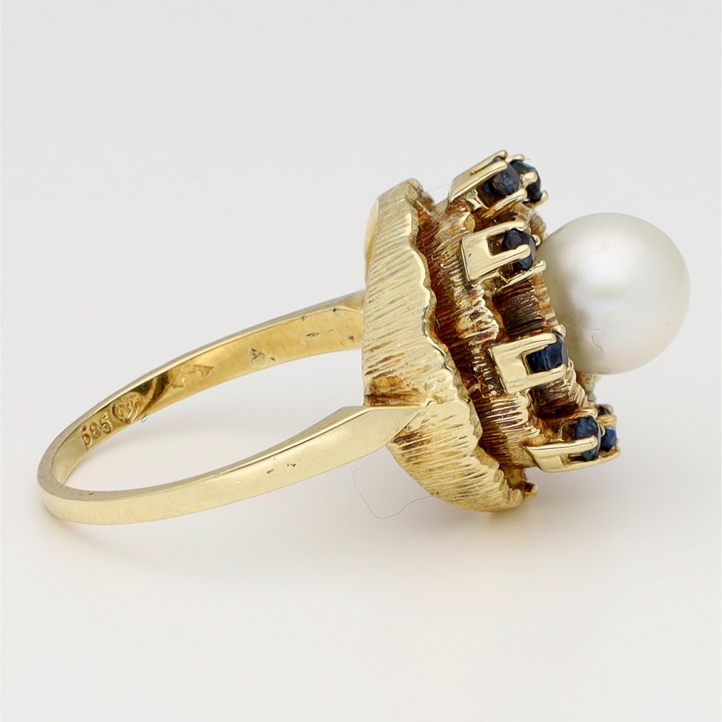 Sormus - 18 kt. Keltakulta Helmi - Saffier #4.3