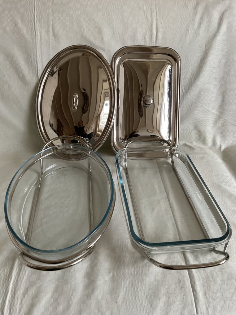 Marinex - Rechaud (2) - Tavi de servire cu suport și capac - Sticlă, Placat cu argint #4.3