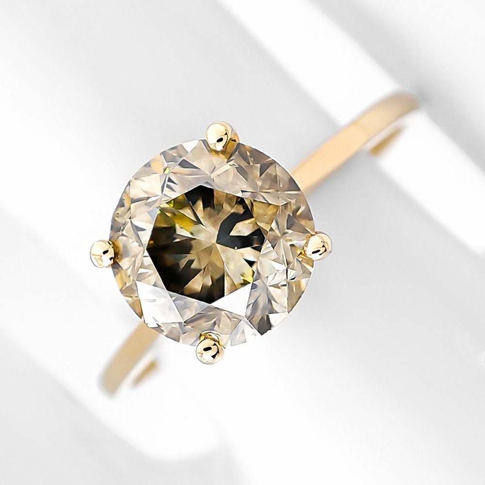 戒指 - 14K包金 黄金 - 2.04ct. tw. 钻石 (天然) - 花哨的灰色、绿色和黄色 #3.2