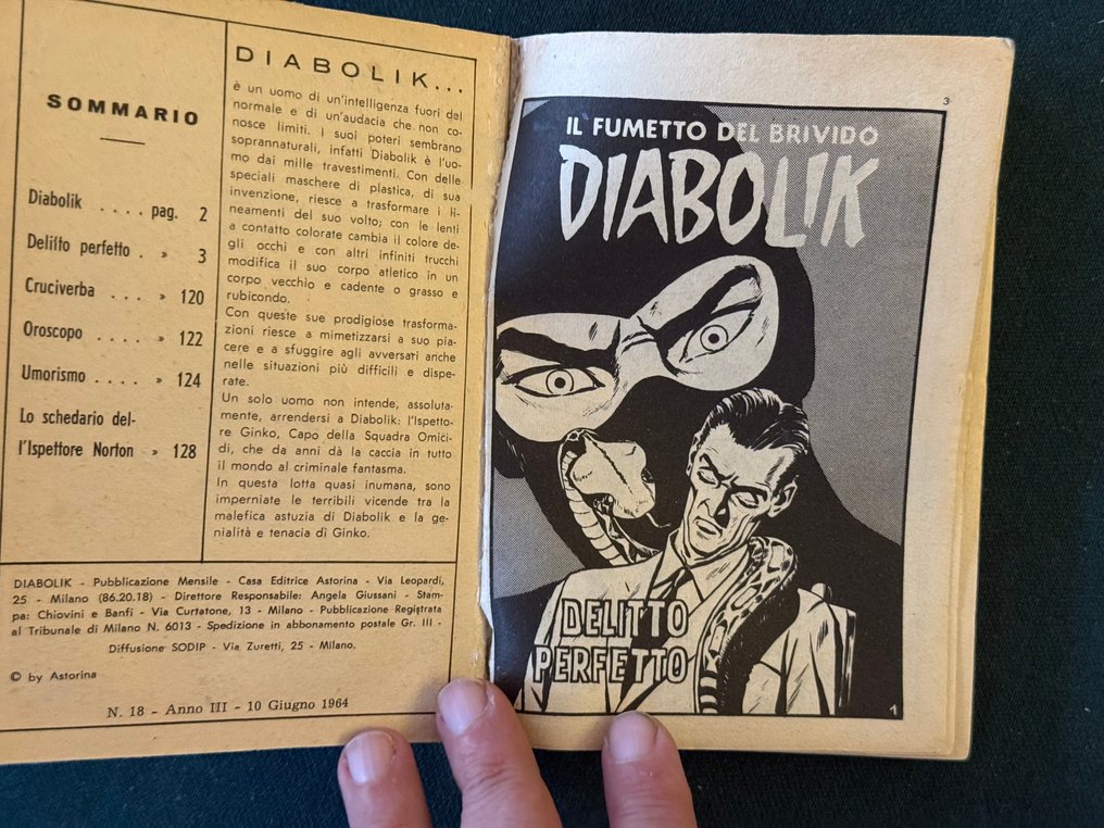 Diabolik 18 - diffusione Sodip - Delitto Perfetto - 1 Comic - First edition - 1964 #3.2