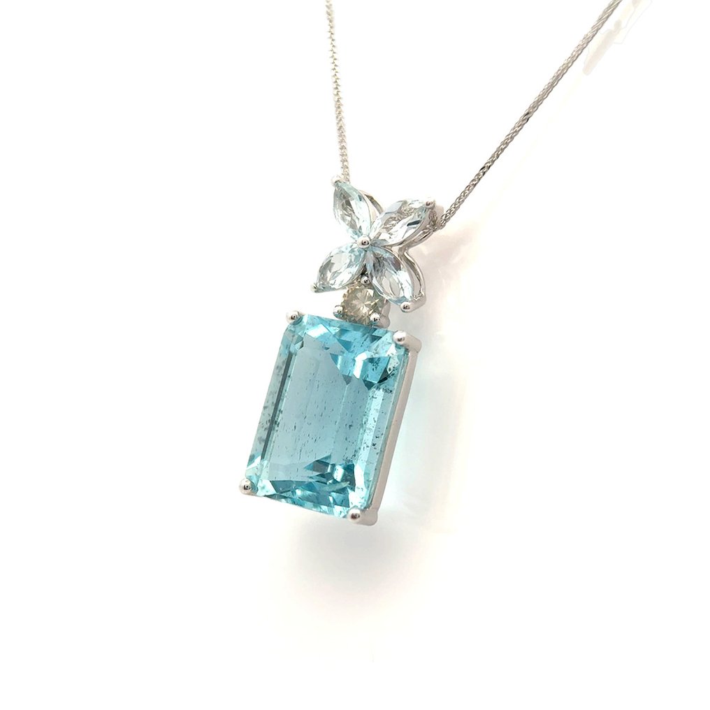Collana con ciondolo - 14 carati Oro bianco - 6.84ct. tw. Acquamarina - Acquamarina #4.3