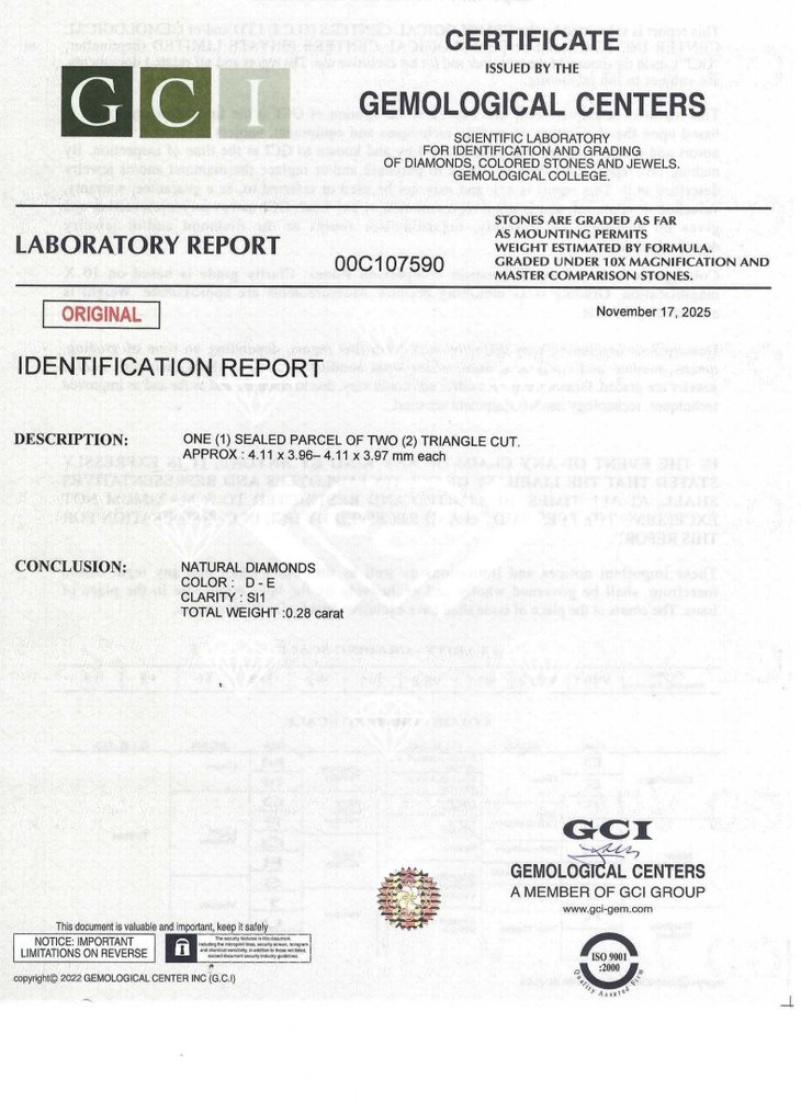 没有保留价 - 2 pcs 钻石 (天然) - 0.28 ct - 三角形 - D (无色), E - SI1 微内含一级 - 以色列宝石中心(G.C.I.) #1.0