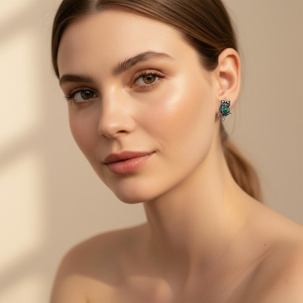 Zonder minimumprijs - Oorstekers - 14 karaat Geel goud, Zilver - 0.97ct. tw. Smaragd - Topaas #1.0