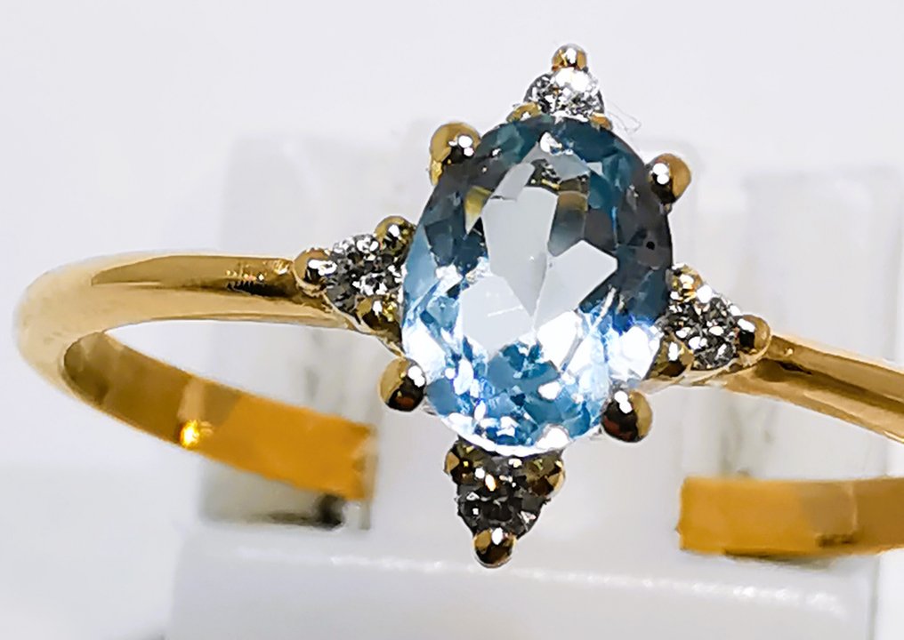 χωρίς τιμή ασφαλείας - Δαχτυλίδι - 14 καράτια Κίτρινο χρυσό - 0.38ct. tw. Ακουαμαρίνης - Διαμάντι #3.2
