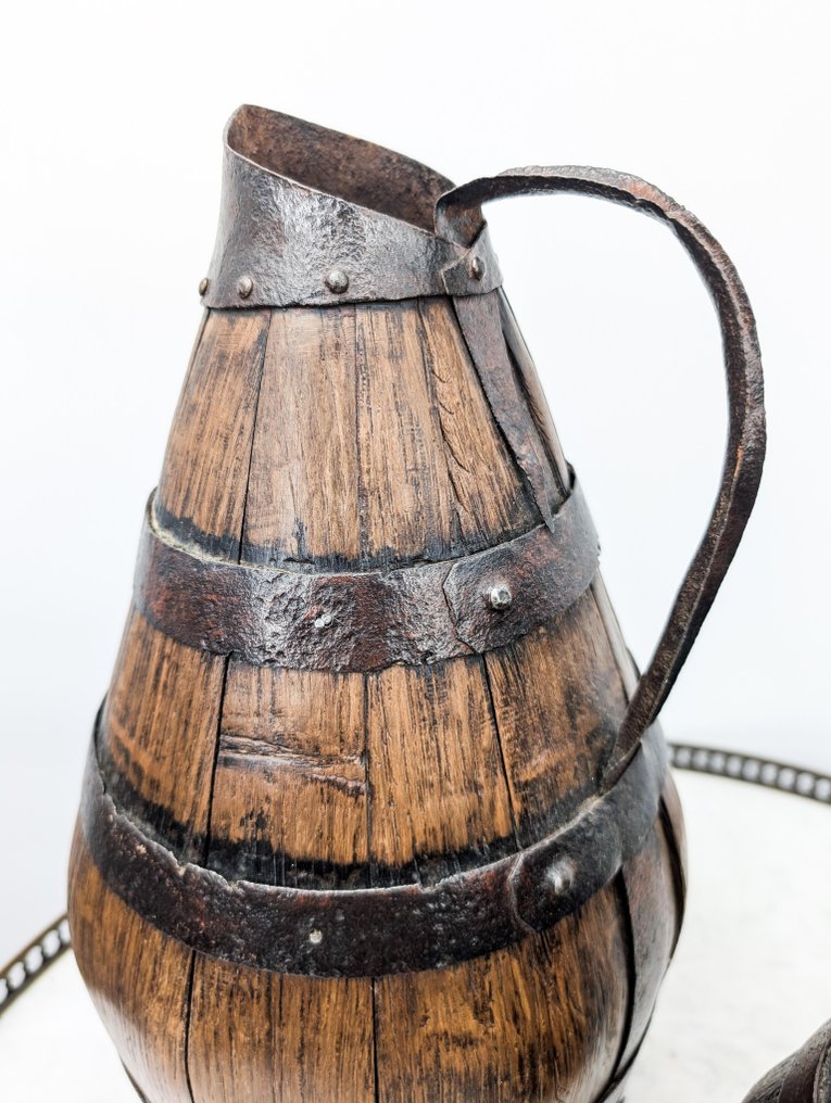 2 anciens et grands Pichets à cidre/vin en bois et laiton - Brocca (2) - Quercia #3.2