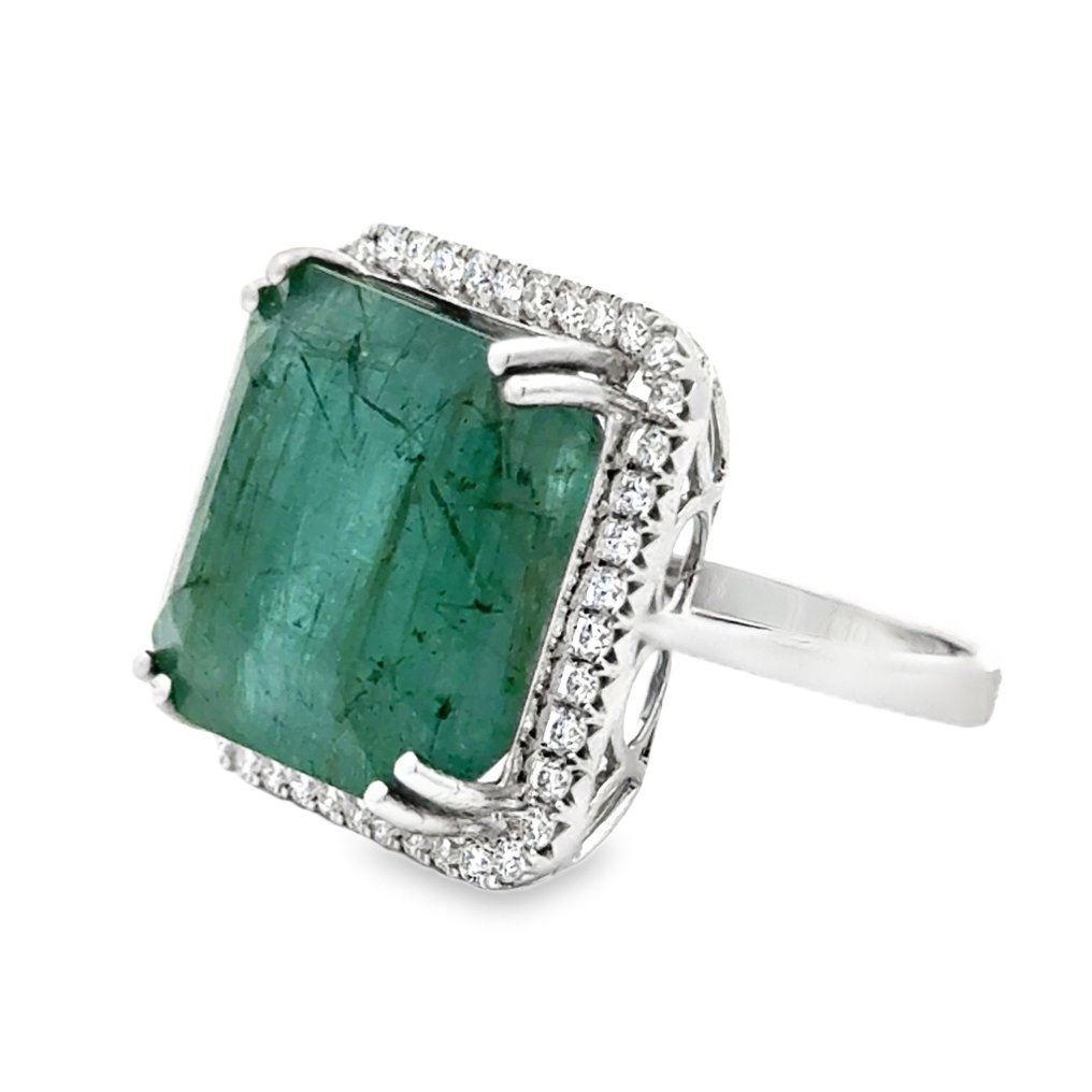 Ohne mindestpreis - Ring - 18 kt Weißgold - 17.71ct. tw. Smaragd - Diamant - Zambianer Smaragd #3.2