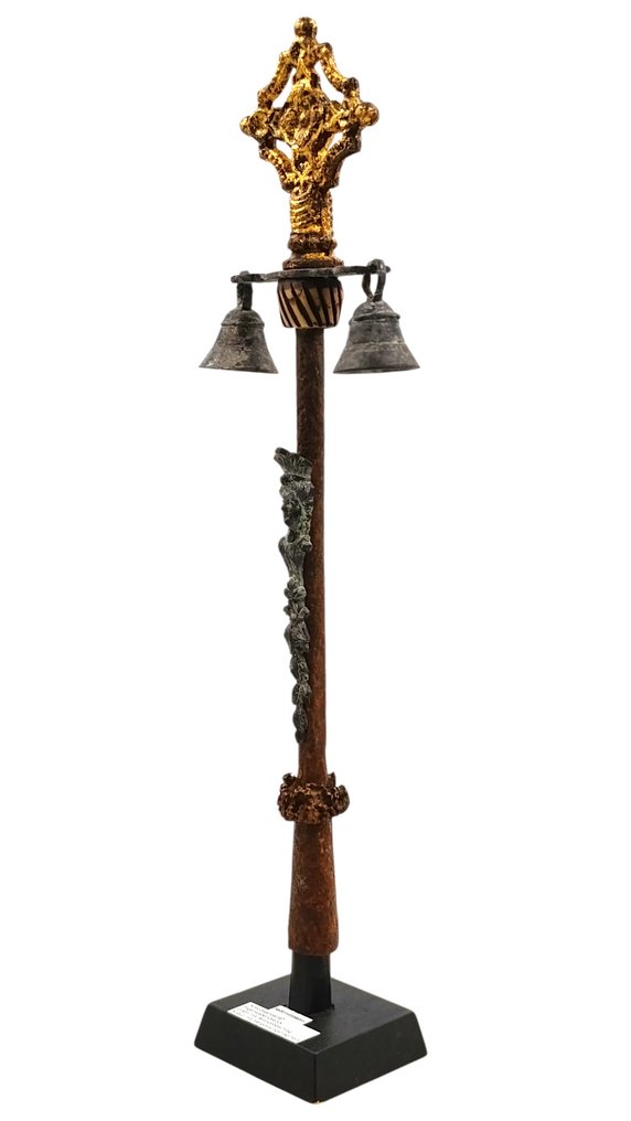 塑像, Seltener Prozessionsstab - 37.5 cm - 铁, 黄铜色, 角, 镀金 #1.0