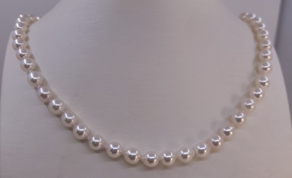 Zonder minimumprijs - Halsketting 7x7,5 mm Akoya Pearls #1.0