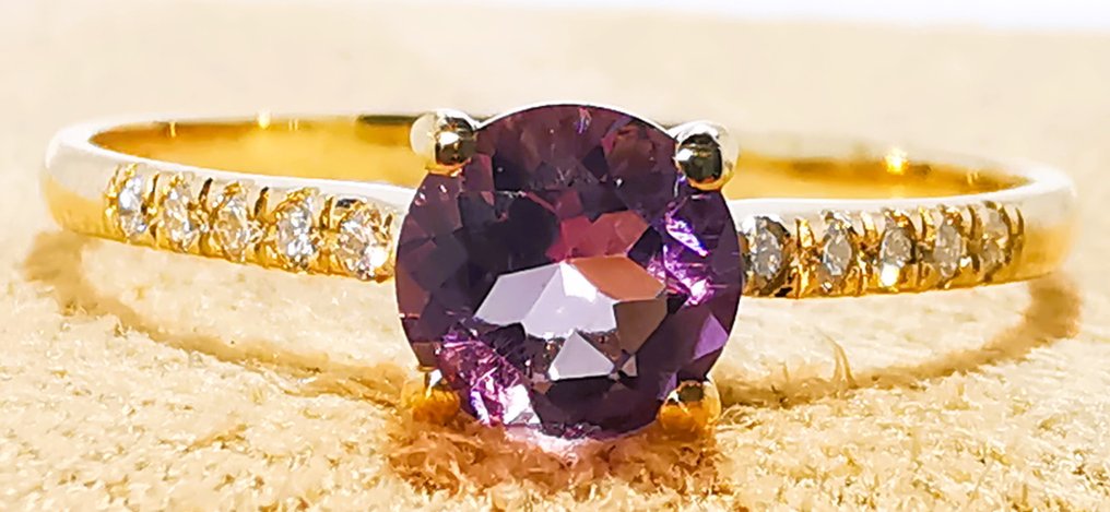 Nincs minimálár - Gyűrű - 14 kt. Sárga arany -  0.45ct. tw. Ametiszt - Gyémánt #4.3