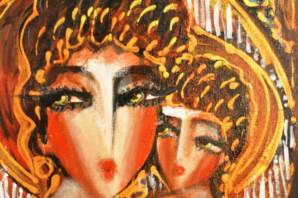 Hrasarkos (1975) - " Maternité Dorée "-Technique mixte sur toile Avec châssis #3.2