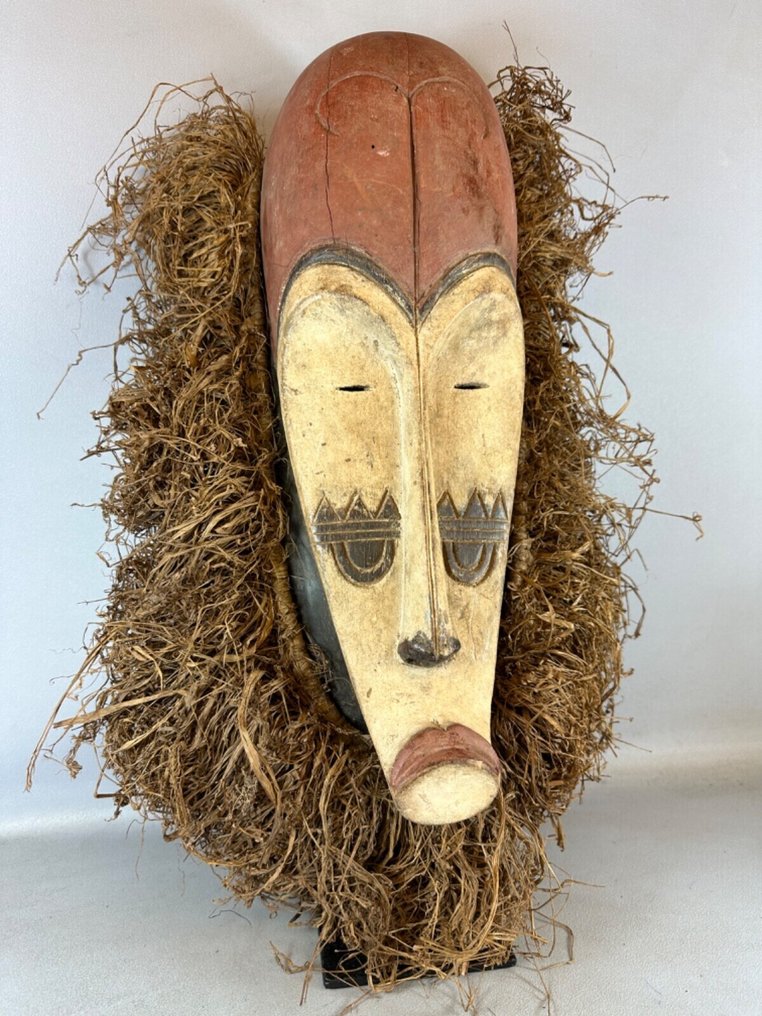 Régi afrikai Fang maszk Raffiával - Gabon. (Nincs minimálár) #3.2