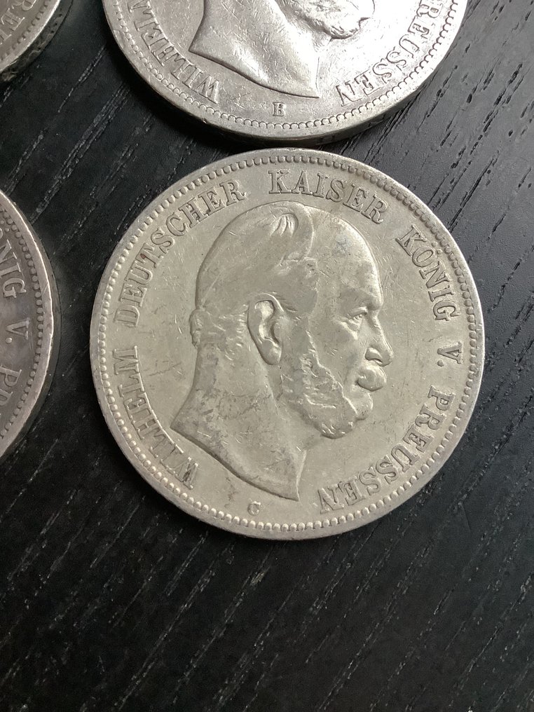 Germany, Empire Wilhelm I. 5 Mark 4x 1874/1876, various mints Prussia (No reserve price) #4.3