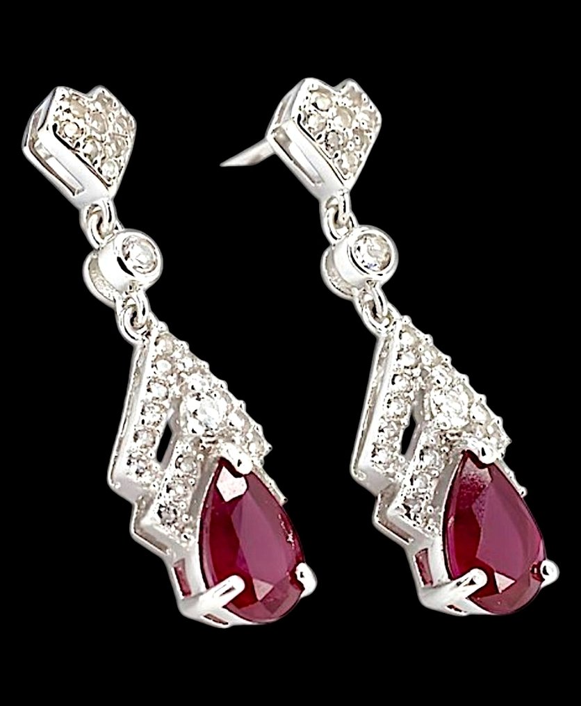 No reserve price - Earrings Silver, Natural stone Ruby Ruby - 3.24 ct. total weight *Pear Cut* #1.0