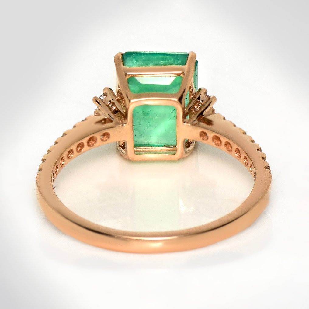 Nincs minimálár - Gyűrű - 14 kt. Rózsa arany, IGI 2,64 ct Intense Green - 2.91ct. tw. Smaragd - Gyémánt #4.3