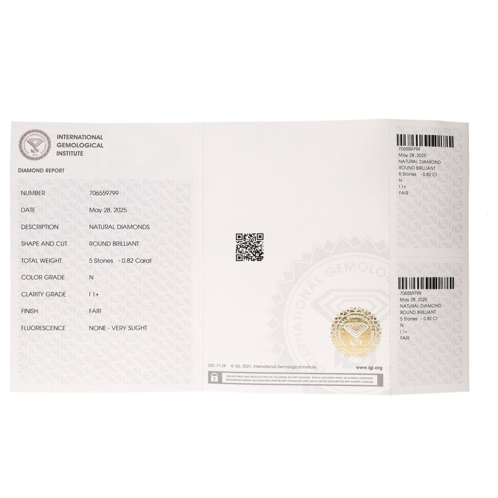 Sem preço de reserva - 5 pcs Diamante (Natural) - 0.82 ct - Redondo - N (colorido) - I1 - International Gemological Institute (IGI) #3.2