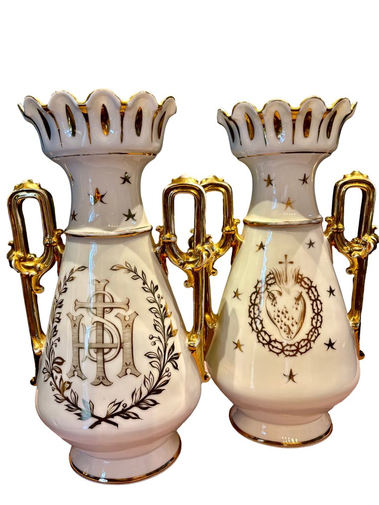 Vieux Paris - 花瓶 (2)  - 瓷器 - 手工标记 - 34 厘米 #1.0