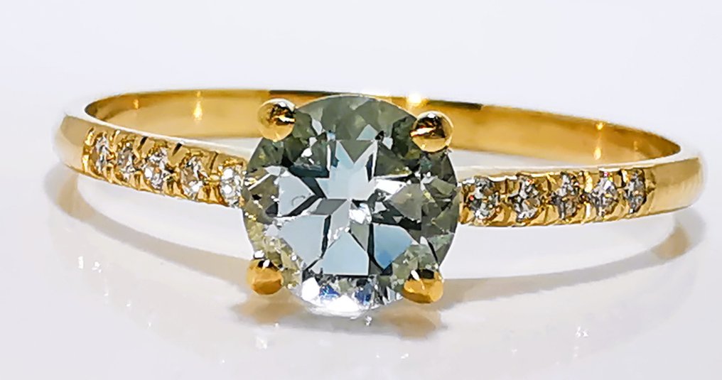 Sans prix de réserve - Bague - 14 carats Or jaune - 0.45ct. tw. Aigue-marine - Diamant #1.0