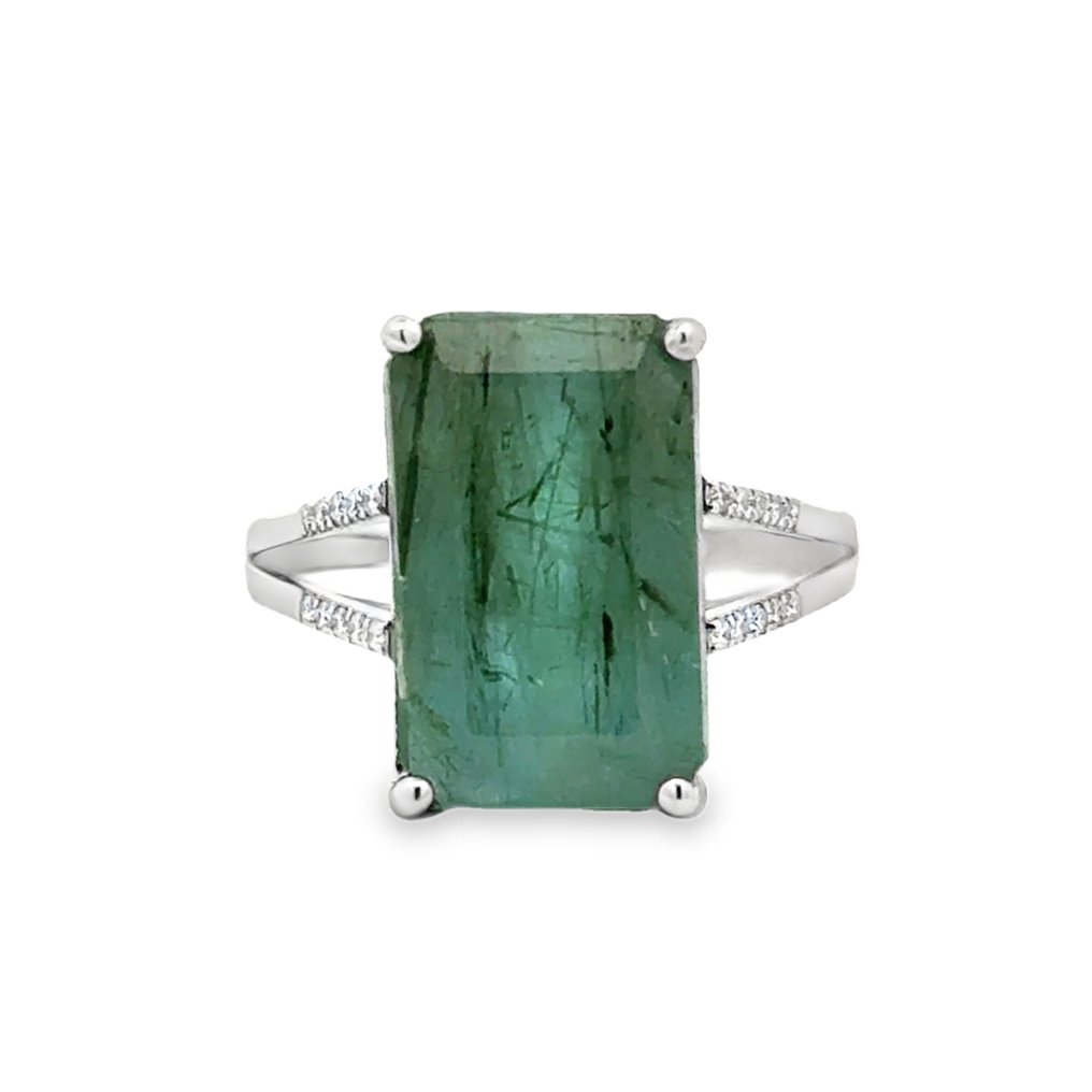 No reserve price - Ring - 14 kt. White gold -  11.40ct. tw. Emerald - Diamond #1.0