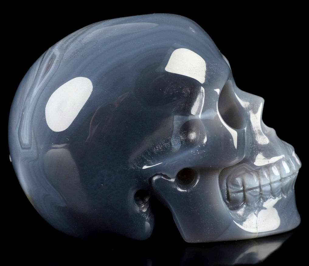 Ágata 453 g 8,70 cm x 6,40 cm Objeto de arte de alta qualidade Agate Magic Skull impressionante, objeto de- 453 g #4.3