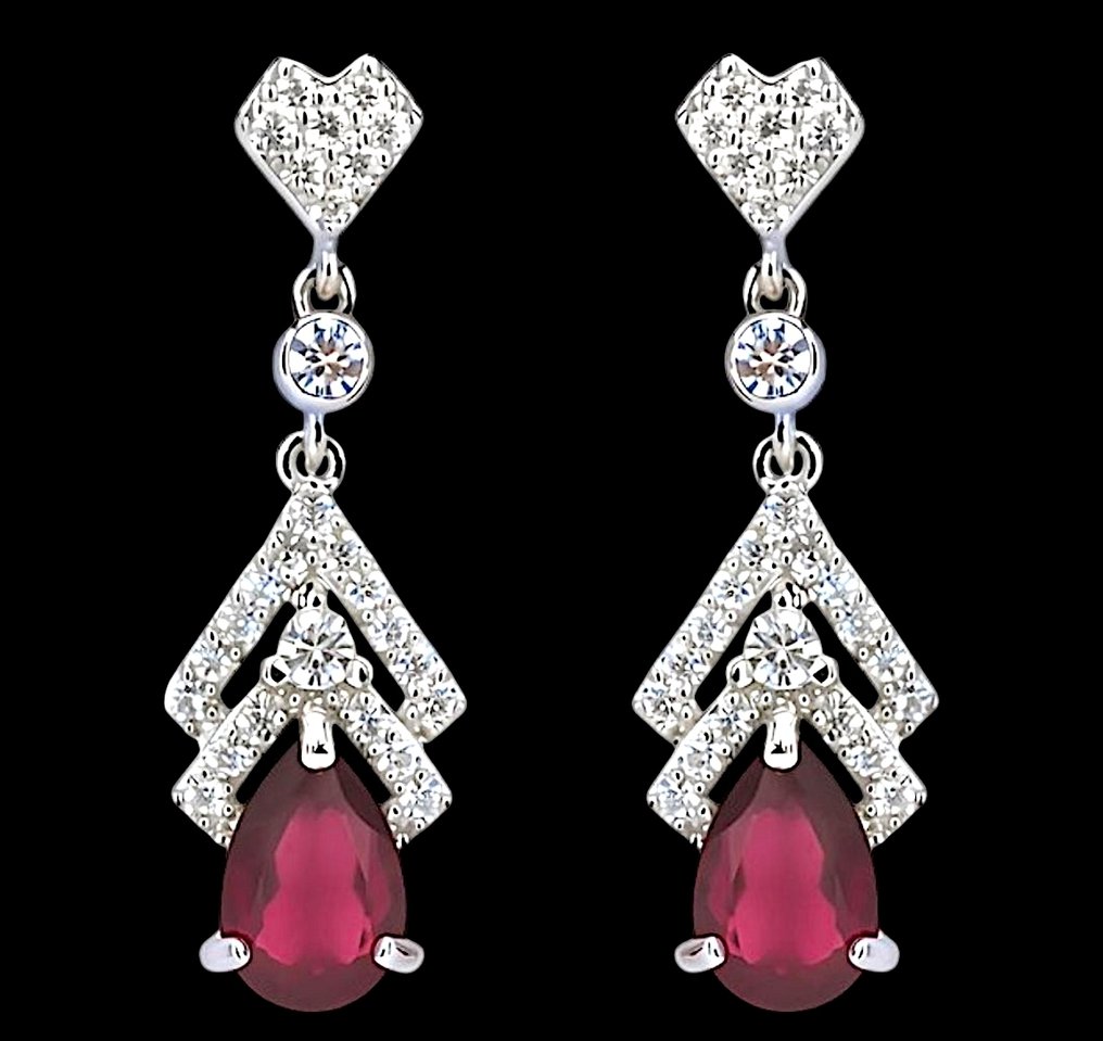No reserve price - Earrings Silver, Natural stone Ruby Ruby - 3.24 ct. total weight *Pear Cut* #2.1