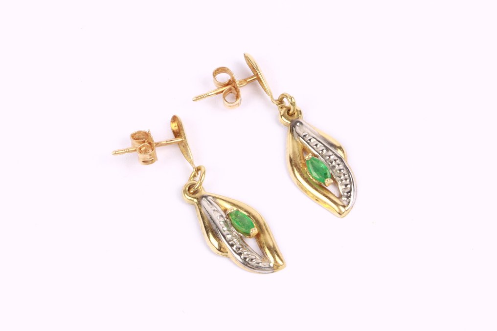 No reserve price - Earrings - 18 kt. Yellow gold Emerald #1.0