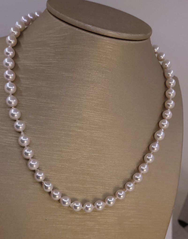 Zonder minimumprijs - Halsketting 7x7,5 mm Akoya Pearls #3.2