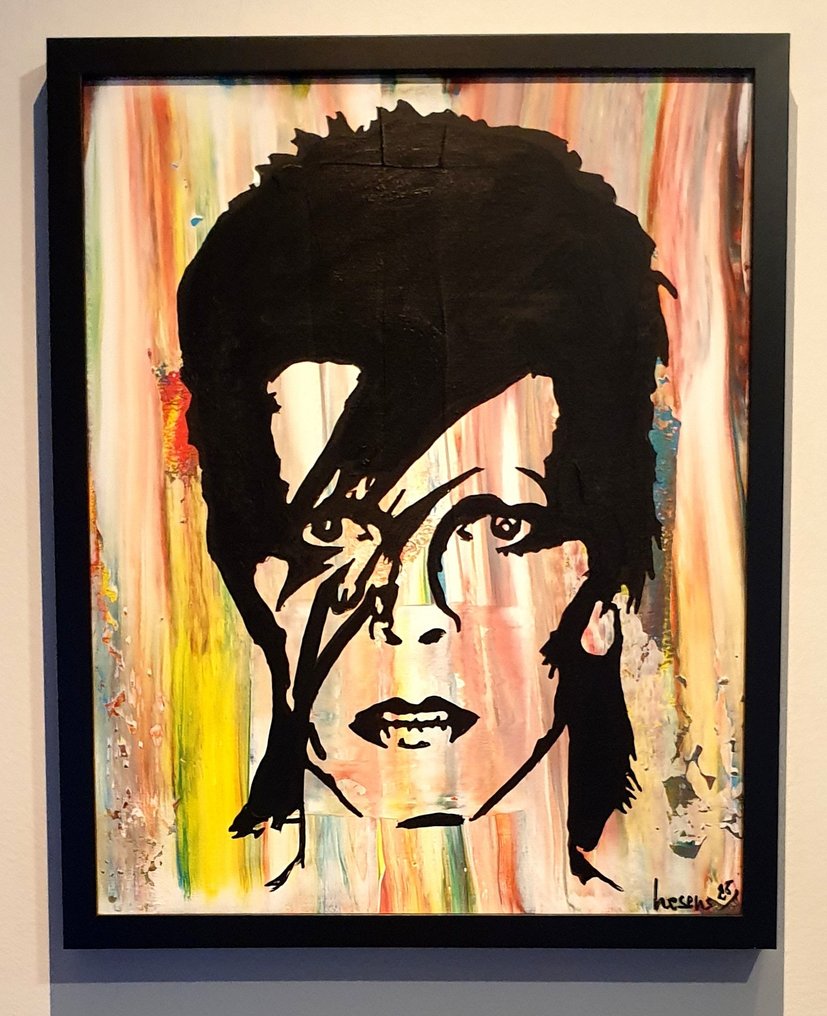 Liesens - David Bowie Ziggy stardust (handpainted on canvas) met lijst #1.0