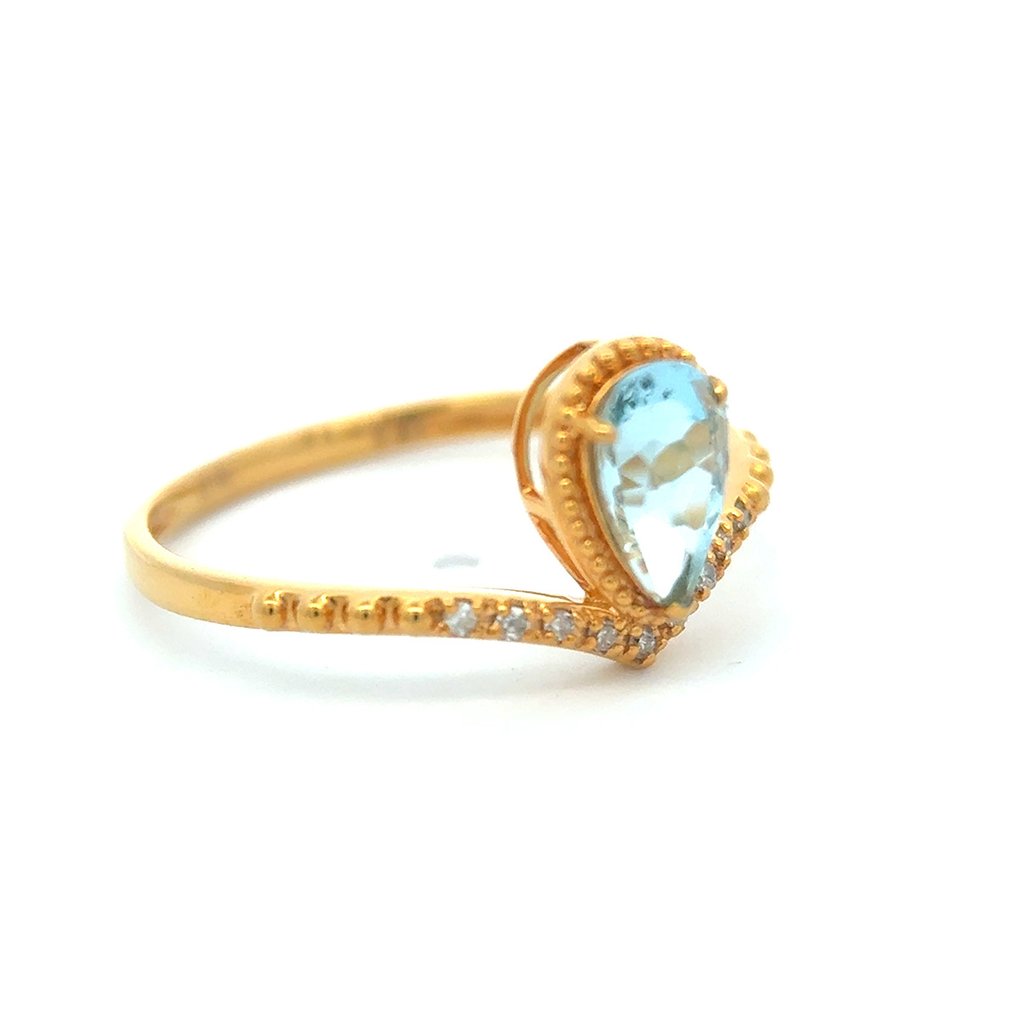 Δαχτυλίδι - 14 καράτια Κίτρινο χρυσό -  0.57ct. tw. Ακουαμαρίνης - Διαμάντι #1.0