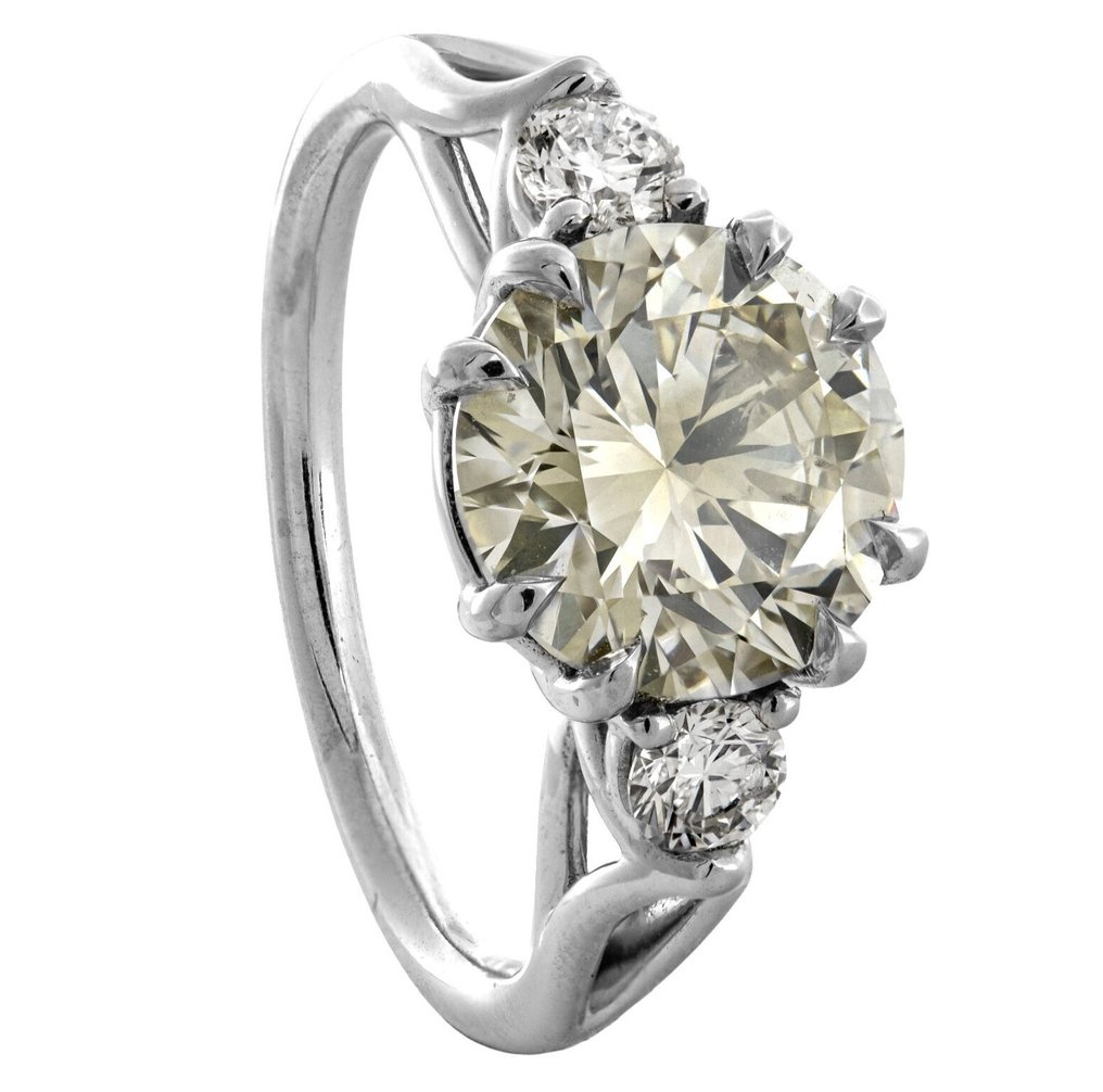 Sans prix de réserve - Bague - 14 carats Or blanc -  3.40ct. tw. Jaune Diamant (Couleur naturelle) - Diamant #1.0