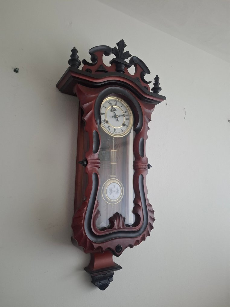 Ορθογώνιο ρολόι τοίχου -   Γυαλί, Ορείχαλκος, Ξύλο - 1970-1980 #1.0