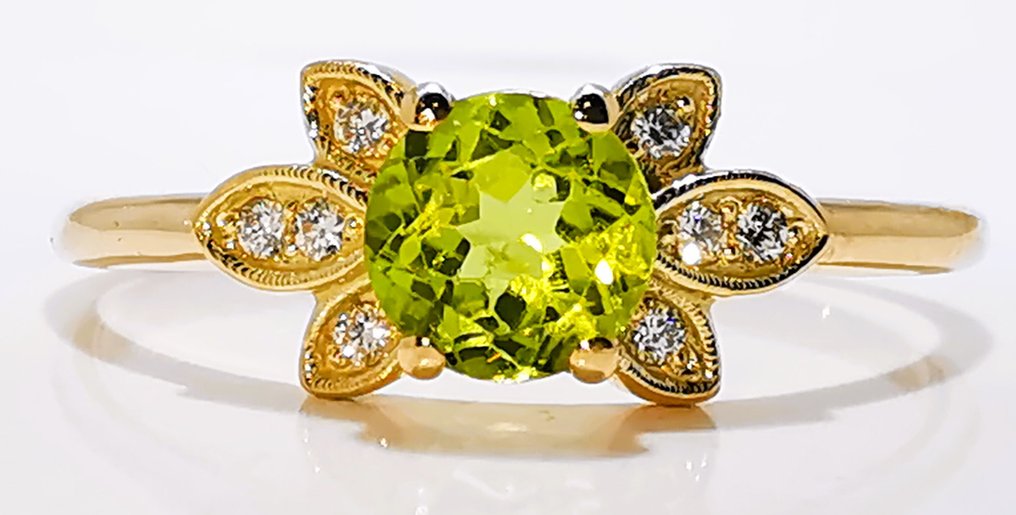 Sans prix de réserve - Bague - 14 carats Or jaune -  0.44ct. tw. Péridot - Diamant #3.2