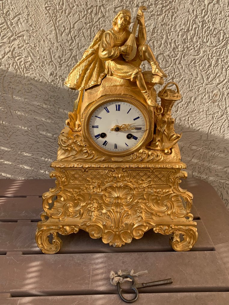 Relógio de lareira com figura - Antigo Bronze - 1800-1850 #1.0