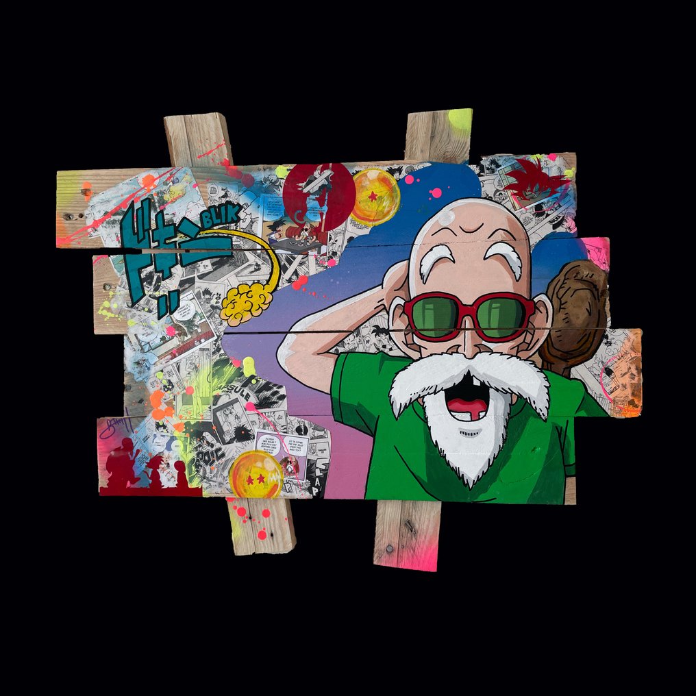 Vincent STREIFF - Tableau POP Art tortue géniale DBZ sur bois de palette signé par l'artiste #1.0