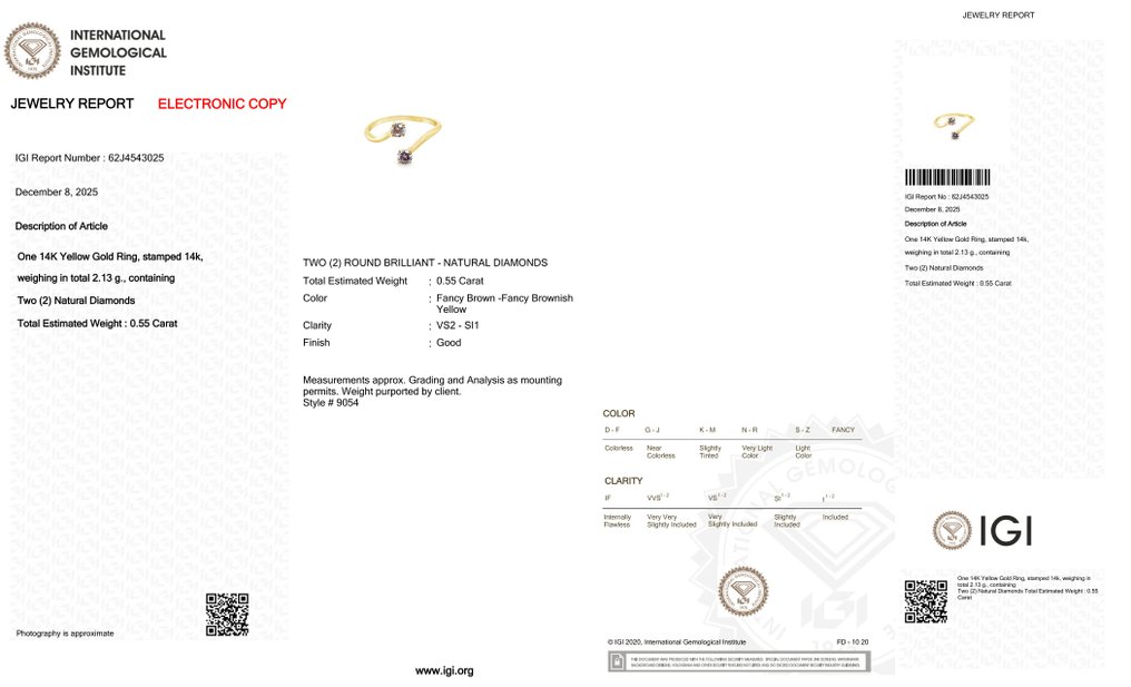 Zonder minimumprijs - Ring - 14 karaat Geel goud - 0.55ct. tw. Diamant (Natuurlijk gekleurd) #3.2