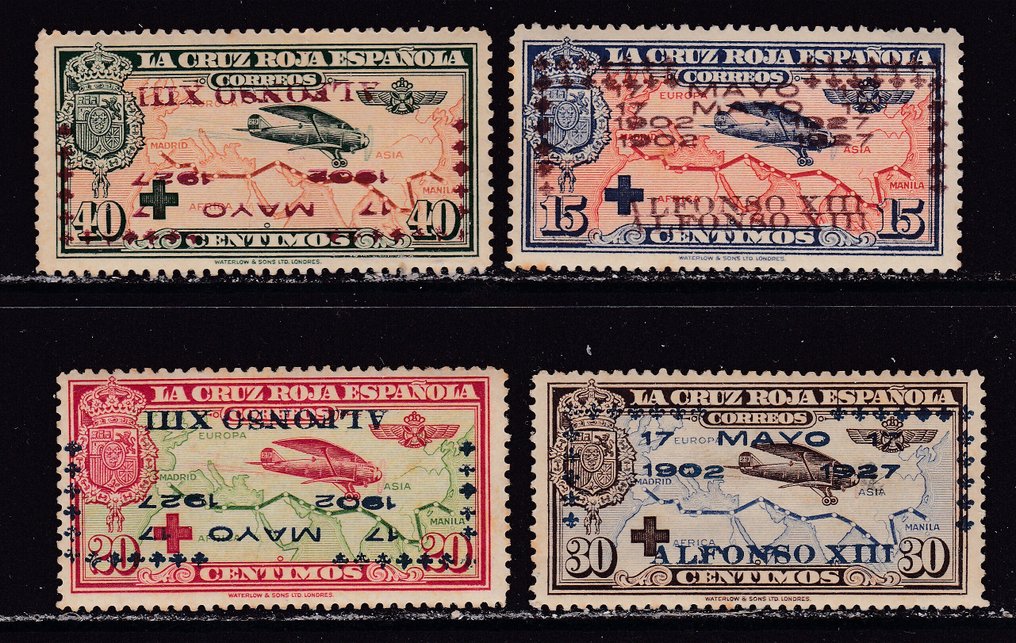 Spanien - 1927 - Rotes Kreuz - Vielfältiges in der Eignung - Edifil 365hh, 366hi, 368hcc y 369hi #1.0