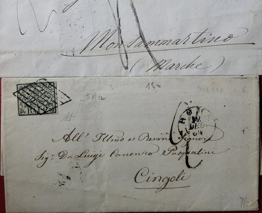 意大利古城邦-教皇国 1855/1860 - 古代国家、教皇国、不同的价值和邮戳的乐透信件 - Sassone #2.1