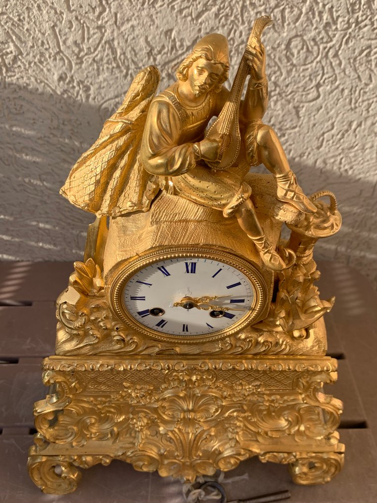 Relógio de lareira com figura - Antigo Bronze - 1800-1850 #4.3