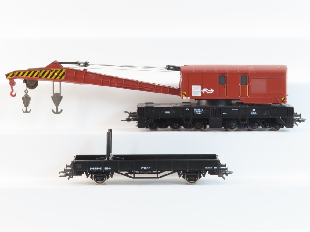 Roco H0 - 46801 - Godsvagn för modelltåg (1) - 2-delad set digitalt styrbar ongevallenkraan med tillbehörsvagn. - NS #2.1