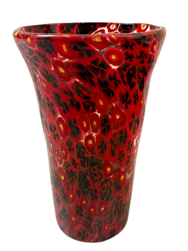 花瓶 - Murrine Millefiori - 穆拉諾玻璃 - 独家红黑 #1.0