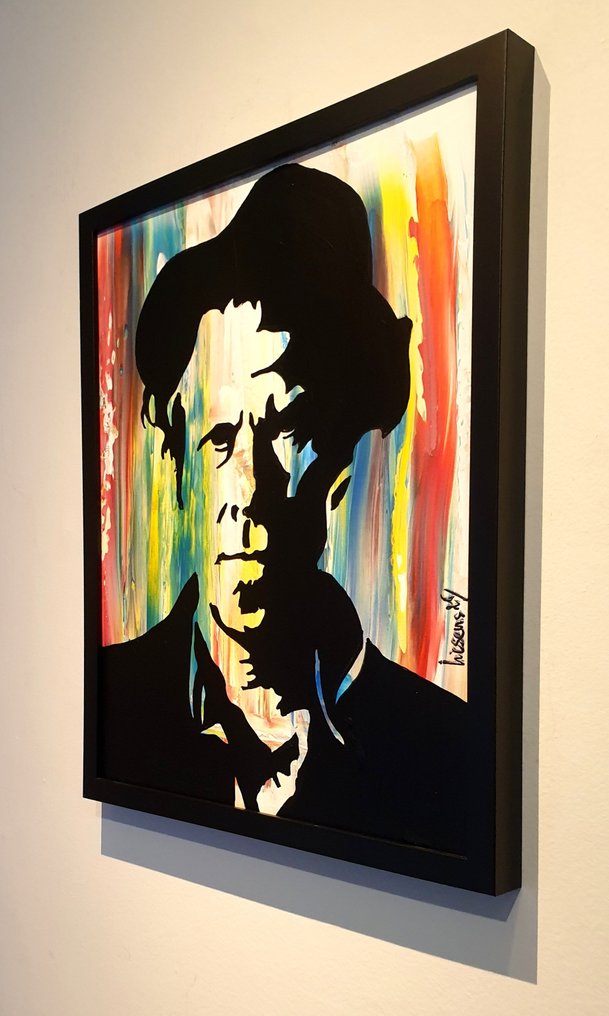 Liesens - Tom Wait Walzing Mathilde (handpainted on canvas) met lijst #1.0